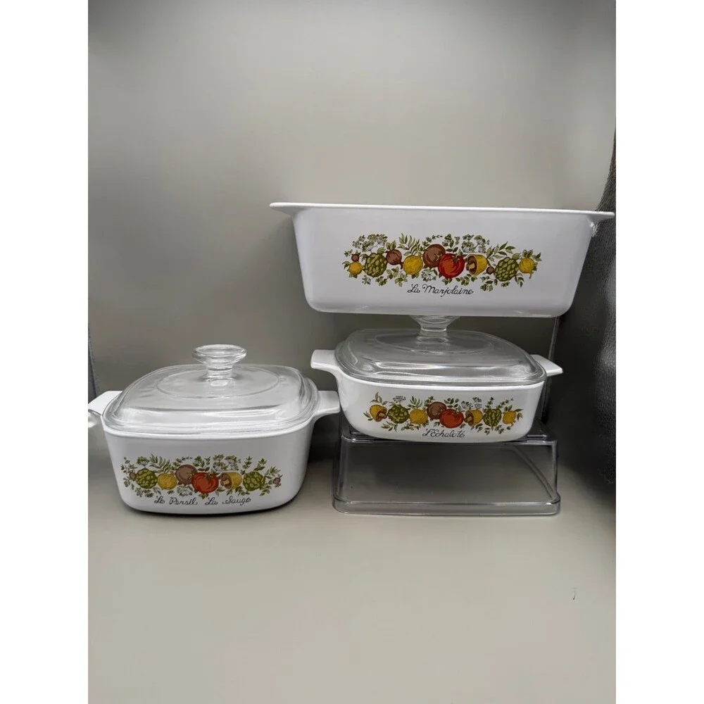 CorningWare Spice of Life Vintage 3 Piece Set + 2 Lids - Loaf Pan 1 Qt 1.5 Qt